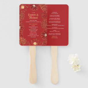 Éventail Rouge Lotus Nénuphar Fleur Oriental Floral Mariag