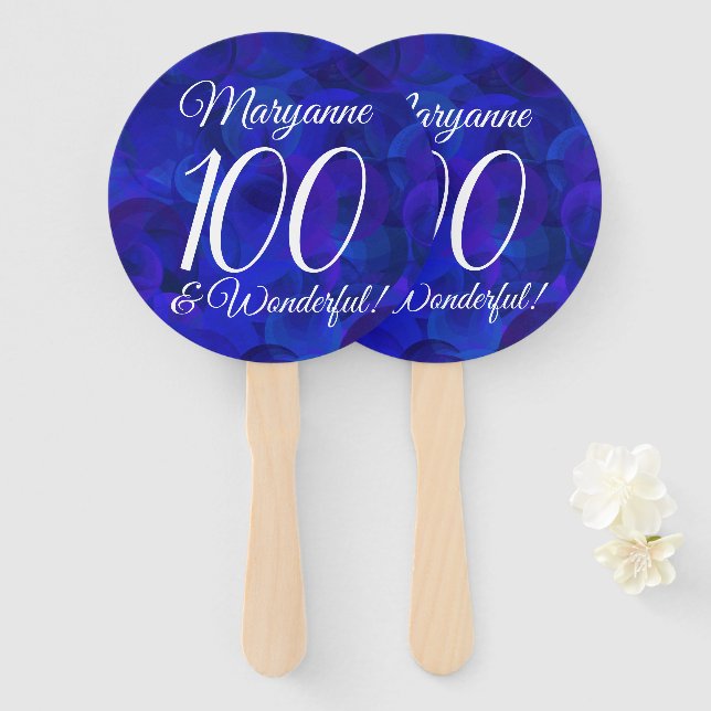 Éventail Royal Blue 100 et merveilleuse fête d'anniversaire (Devant et derrière)