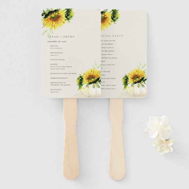 Éventail Rustic Sunflower Citrouille Floral Wedding Program (Devant et derrière)