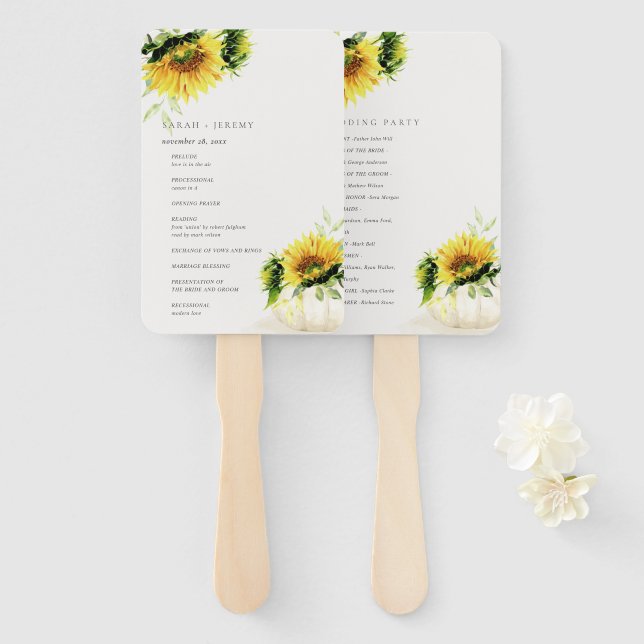 Éventail Rustic Sunflower Citrouille Floral Wedding Program (Devant et derrière)