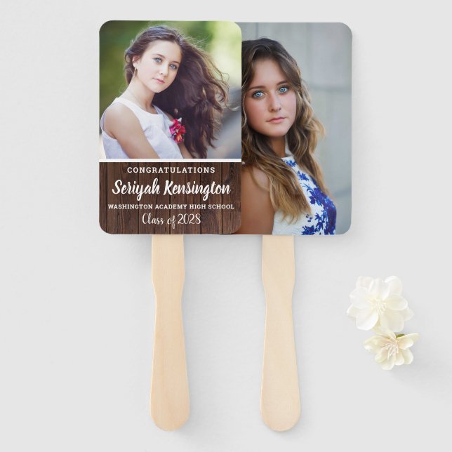 Éventail Rustic Wood Graduation Femme Photo (Devant et derrière)