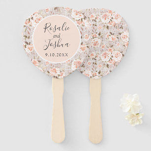 Éventail Rustic Wood Shabby Chic Roses Noms et Mariage Date