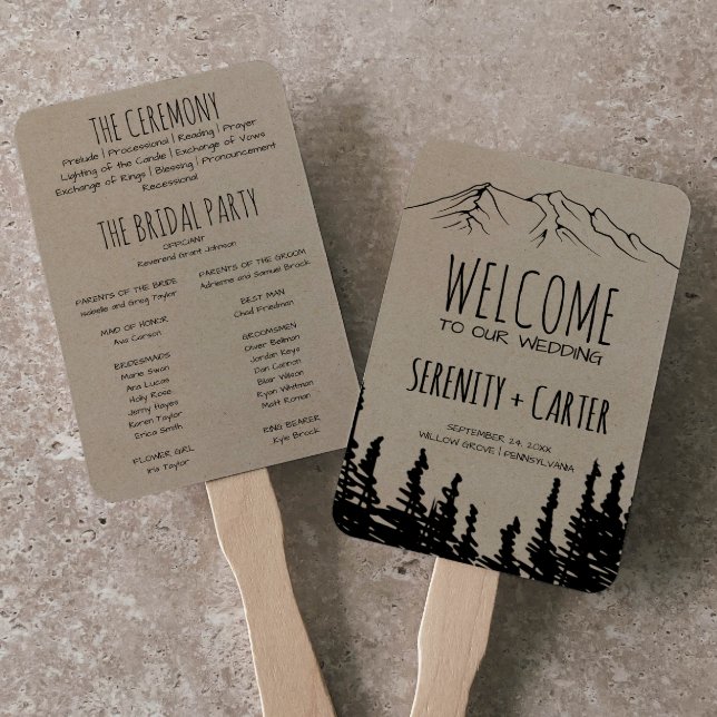 Éventail Rustic Woodsy Mountain Wedding Programme (Créateur téléchargé)