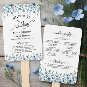 Éventail Rustique Dusty Blue Boho Programme de mariage Fleu