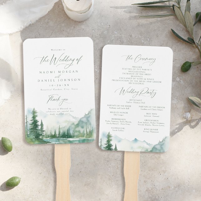 Éventail Sage Mountain Forest Rustic Wedding Programs (Sage Mountain Forest Rustic Wedding Programs Hand Fan)