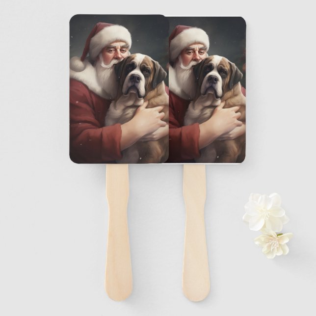 Éventail Saint Bernard avec le Père Noël Festif Noël (Devant et derrière)