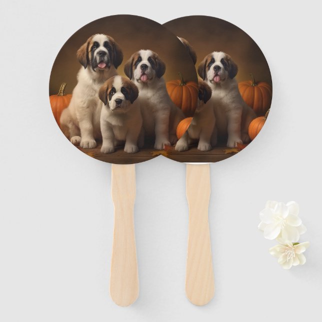 Éventail Saint Bernard Puppy Automne Citrouille (Devant et derrière)