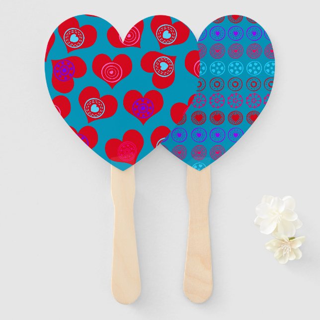 Éventail Saint Valentin Coeurs d'Aqua Rouge (Devant et derrière)