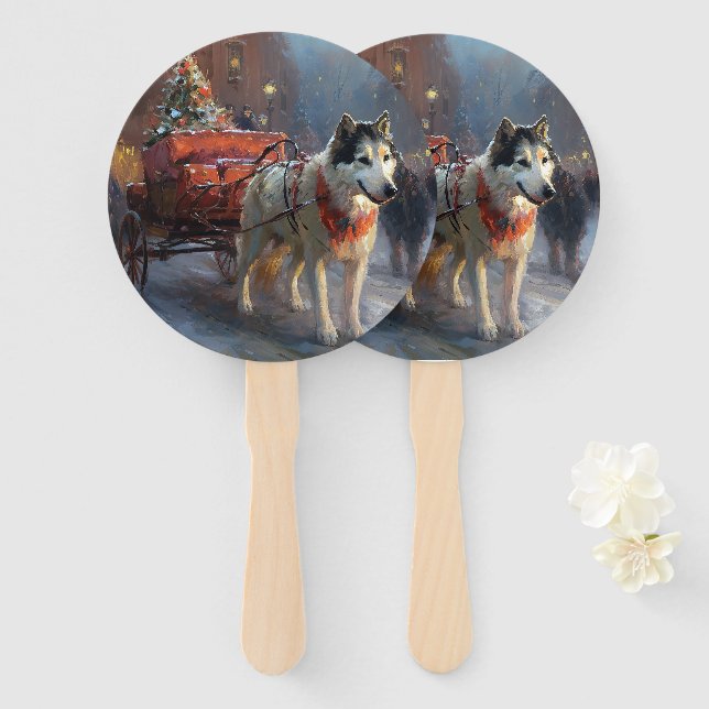Éventail Saison de Noël du Malamute de l'Alaska (Devant et derrière)