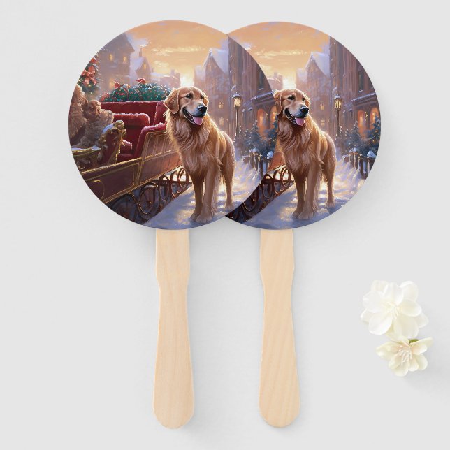 Éventail Saison de Noël Golden Retriever (Devant et derrière)