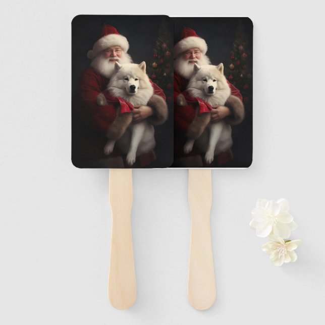 Éventail Samoyé Avec Noël Festif Du Père Noël (Devant et derrière)