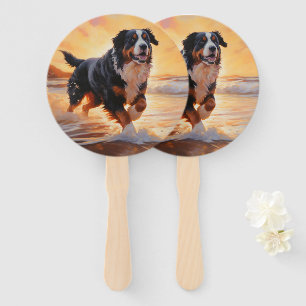 Éventail Sandy Paws Bernese Mountain Dog on Beach Sunset
