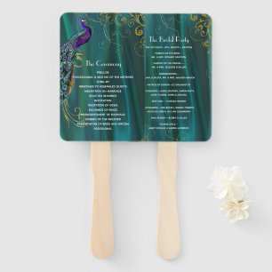 Éventail Satin turquoise avec Peacock Programme de mariage 