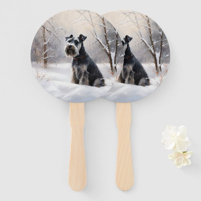 Éventail Schnauzer Miniature Laisser neiger Noël (Devant et derrière)