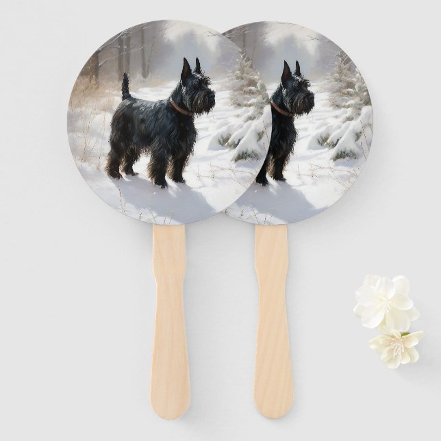 Éventail Scottish Terrier Laisser Il Neige Noël (Devant et derrière)