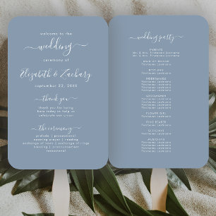 Éventail Script moderne Dusty Blue Wedding Programme