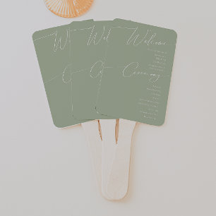 Éventail Script Whimsical   Programme de mariage vert Sage