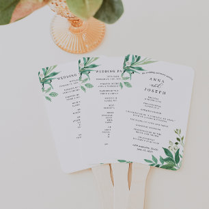 Éventail Serre Programme de mariage botanique d'aquarelle