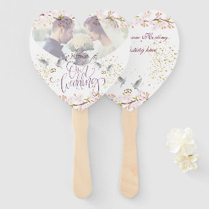 Éventail Set de abanicos con flores y palomas