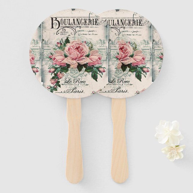 Éventail shabby chic, découpage, victorien, français chic,  (Devant et derrière)