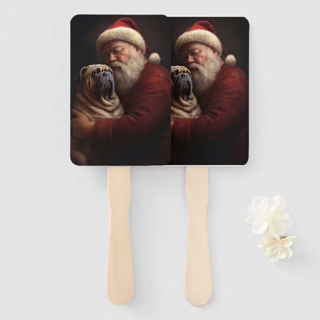 Éventail Shar Pei avec Noël Festif du Père Noël (Devant et derrière)