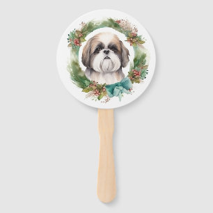 Éventail Shih Tzu Christmas Wreath Festive Pup