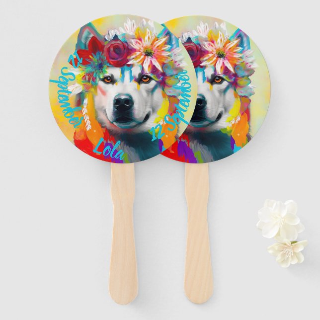 Éventail Sibérie Husky fête d'anniversaire (Devant et derrière)