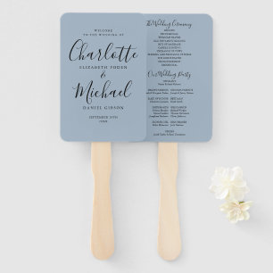 Éventail Signature Script Dusty Blue Wedding Programme
