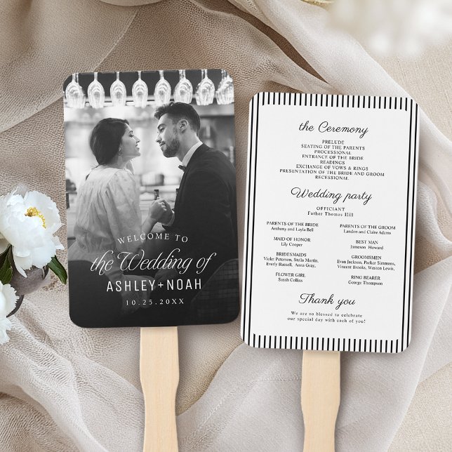 Éventail Simple Elegant Classy Script Photo Wedding Program (Simple Elegant Classy Script Photo Wedding Program Hand Fan)