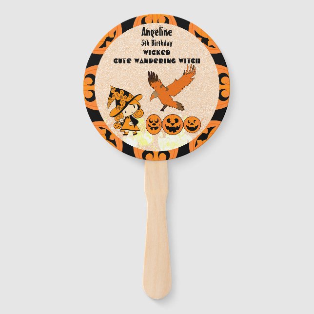Éventail Sorcière errante Corbeau Halloween Citrouille Anni (Devant)