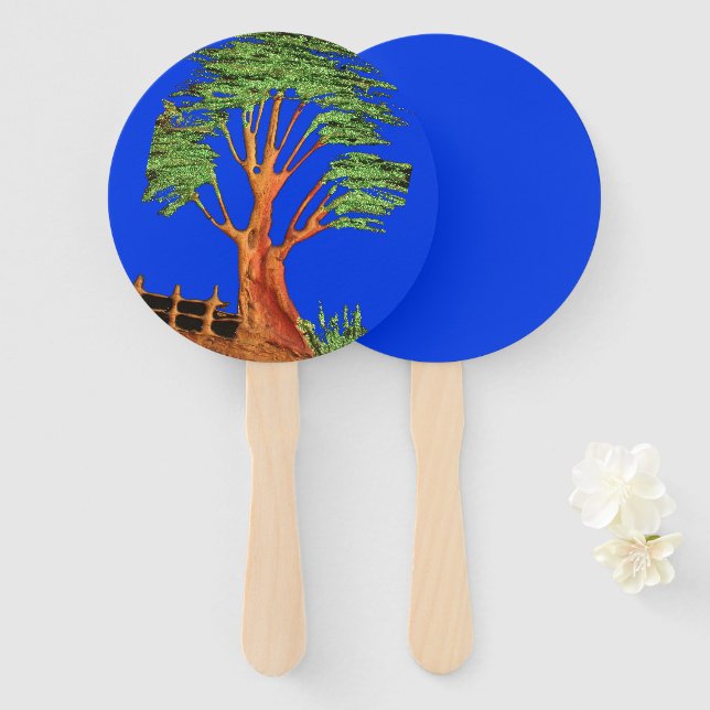 Éventail Sous le ciel bleu : La collection d'arbres Acacia (Devant et derrière)