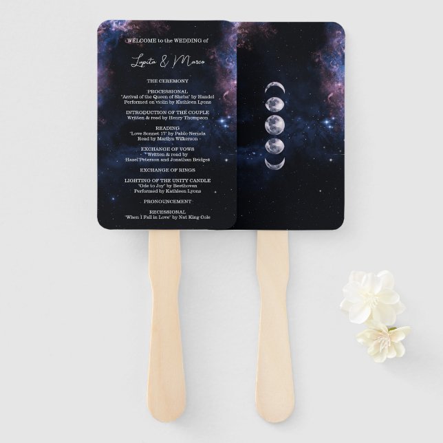Éventail Space Céleste Mystical Starry Mariage de nuit (Devant et derrière)