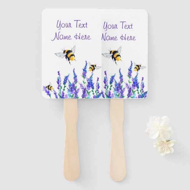 Éventail Spring Flowers and Bees Hand Fan - Your Text (Devant et derrière)