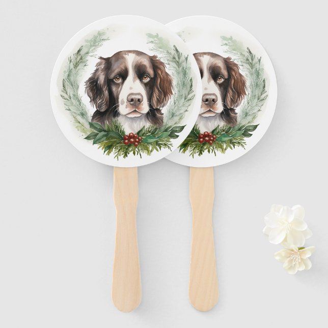 Éventail Springer spaniel Noël Wreath Festive Pup (Devant et derrière)
