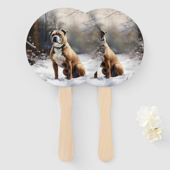 Éventail Staffordshire Bull Terrier Laisser neiger Noël (Devant et derrière)