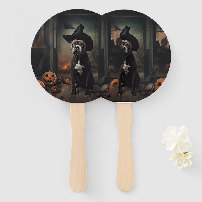 Éventail Staffordshire Terrier Citrouilles Halloween effray (Devant et derrière)