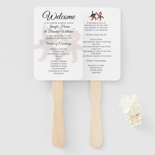 Éventail Starfish Bride n Groom Programmes du ventilateur b (Devant et derrière)