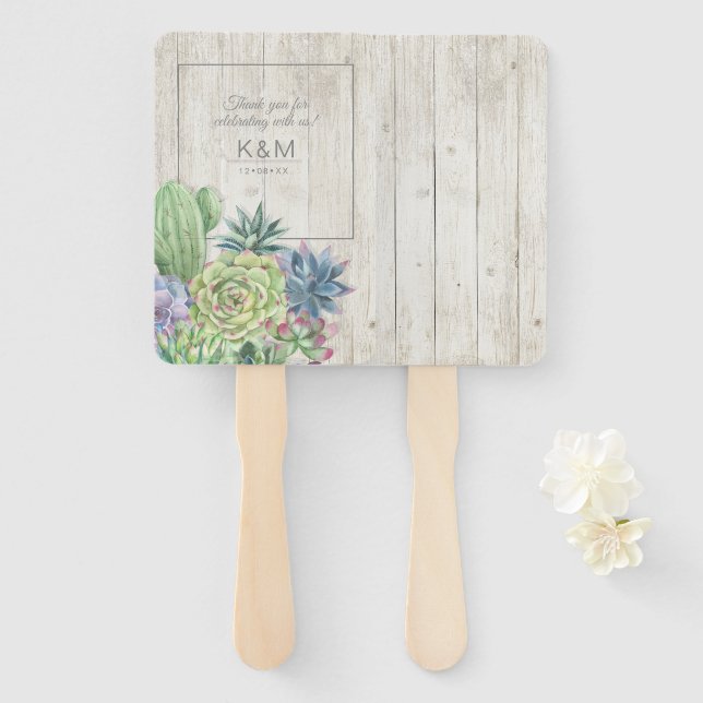 Éventail Succulents et Mariage de bois rustique ID515 (Devant et derrière)