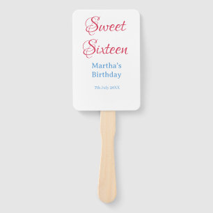 Éventail Sweet Sixteen rose nom date calligraphie boho bleu