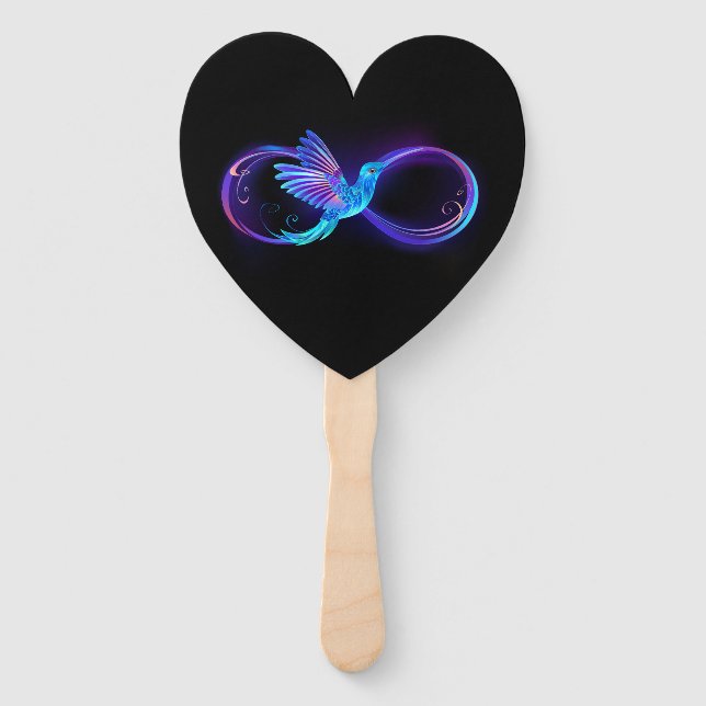 Éventail Symbole de l'infini néon avec colibri lumineux (Devant)