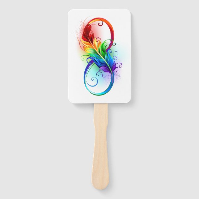 Éventail Symbole d'infini avec plume arc-en-ciel (Devant)