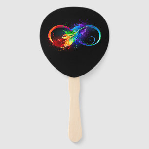 Éventail Symbole d'infini avec plume arc-en-ciel