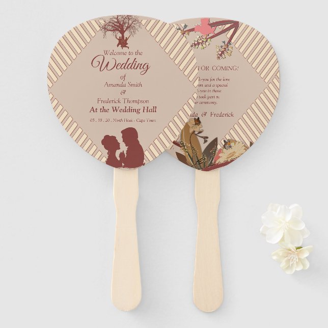 Éventail Tan - Marsala Vin & Twist Pink Hand Fans (Devant et derrière)