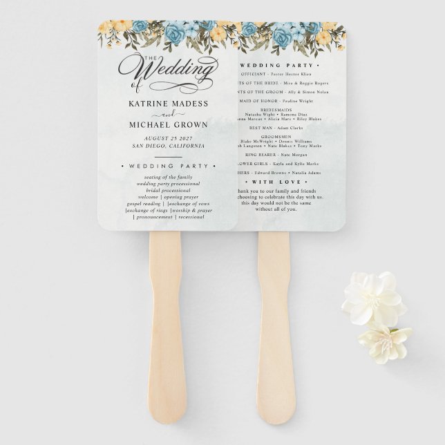 Éventail Teal Wedding Program Hand Fan (Devant et derrière)
