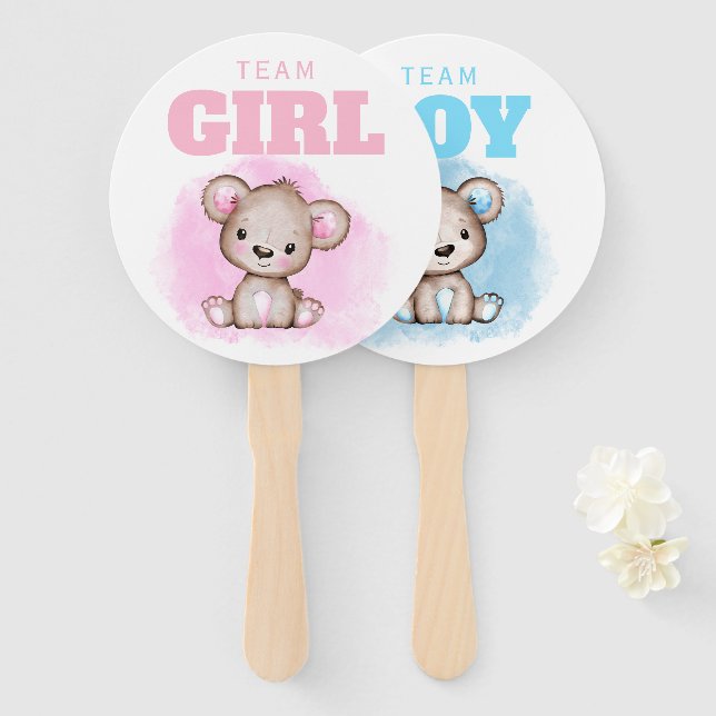 Éventail Team Boy ou Team Girl Genre Reveal Ventilateur (Devant et derrière)