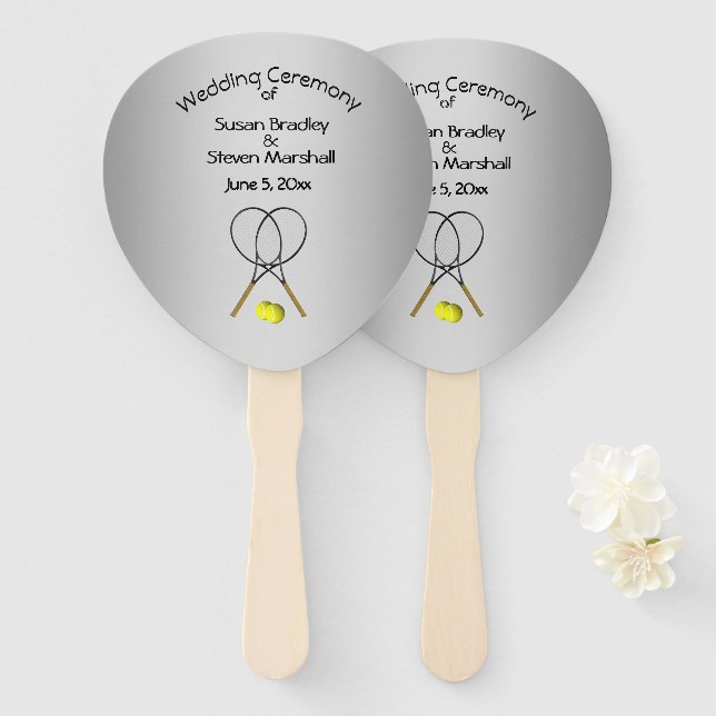 Éventail Tennis Thème Mariage Silver Hand Fan (Devant et derrière)