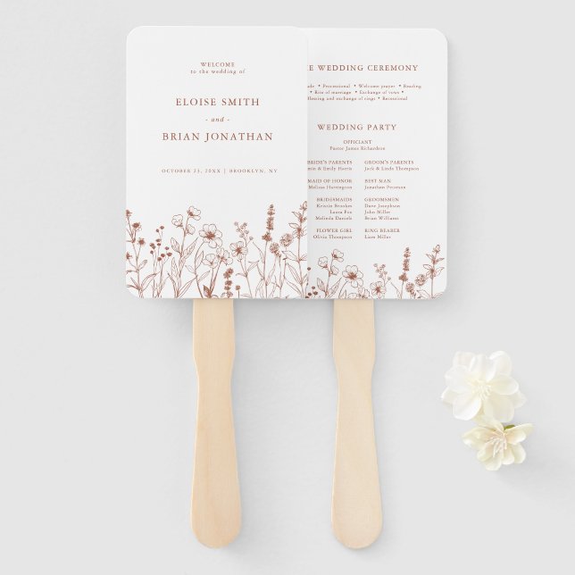 Éventail Terracotta Rustic Fall Fleur sauvage Wedding Progr (Devant et derrière)