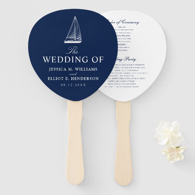 Éventail Thème nautique Mariage Voilier Custom Marine (Devant et derrière)