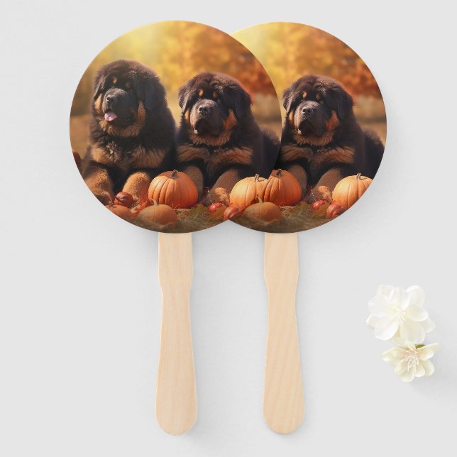 Éventail Tibétain Mastiff Chiot Automne Citrouille délice (Devant et derrière)