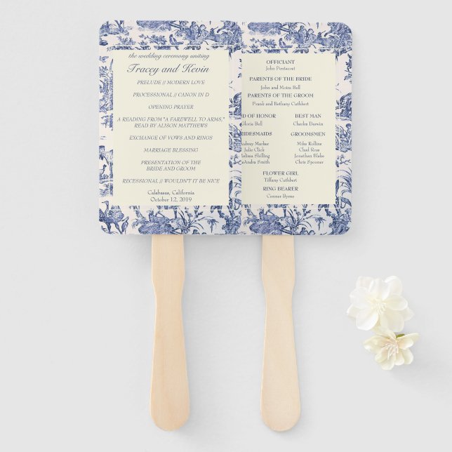 Éventail Toile bleue et blanche (Devant et derrière)